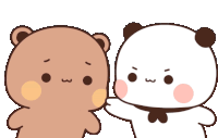 two cartoon bears are standing next to each other and one of them has a bow tie