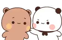 two cartoon bears are standing next to each other and one of them has a bow tie