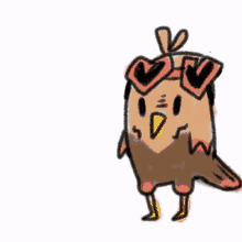 a drawing of a bird with heart shaped glasses on its head