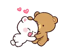 a cartoon of two teddy bears hugging each other with hearts above them