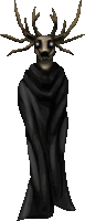 a cartoon drawing of a deer with antlers and a black cape
