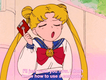 a cartoon of sailor moon talking on a cell phone