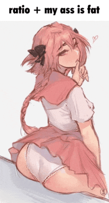 a drawing of a girl with the words " ratio + my ass is fat " on the bottom