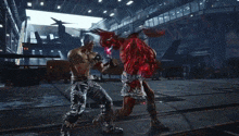 a man in a video game is fighting another man with a red light coming out of his chest