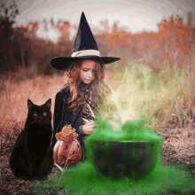 halloween little cute witch with black cat