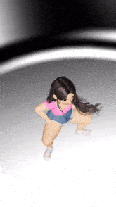 a girl in shorts and a pink shirt is dancing