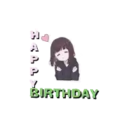a happy birthday greeting card with a girl hugging herself and the words happy birthday .