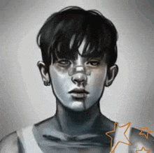 a drawing of a man with a nose ring