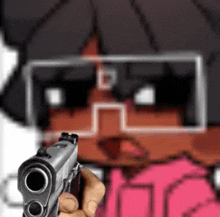 a pixel art of a person holding a gun .