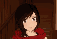 a girl with red hair and a scarf around her neck is smiling