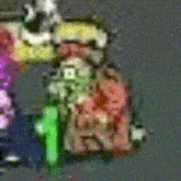 a close up of a rainbow colored painting with a gray background
