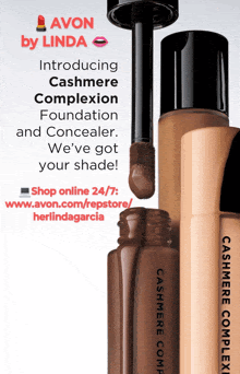 an ad for cashmere complexion foundation and concealer by avon