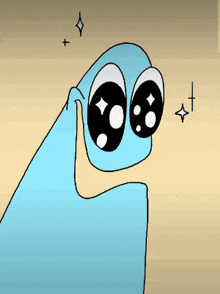 a cartoon character with big eyes and a t on the bottom right
