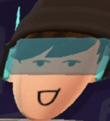 a close up of a cartoon character wearing a hat and goggles