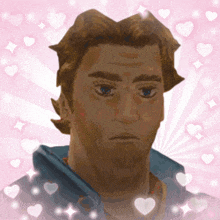 a close up of a man 's face with hearts surrounding him