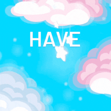 a blue background with pink clouds and the words 