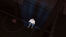 a man in a video game is surrounded by blue rays