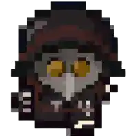 a pixel art drawing of a person wearing a helmet and mask