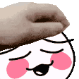 a close up of a person 's face with a hand on it 's head .