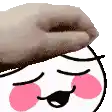 a close up of a person 's face with a hand on it 's head .