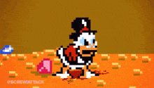 a pixel art drawing of a duck with screw attack written on the bottom right