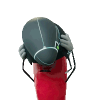 a cartoon character is holding a helmet on his head
