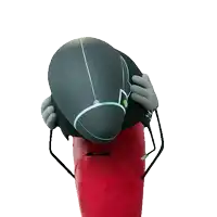 a cartoon character is holding a helmet on his head