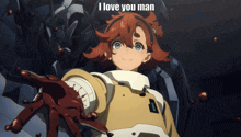a picture of a girl with a bloody hand and the words i love you man