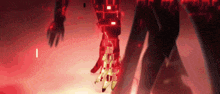 a close up of a person 's arm with red lights coming out of it
