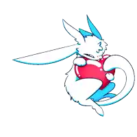 a drawing of a bunny holding a red heart with the letters tball on the bottom right