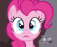 pinkie pie from my little pony is shown on a television screen