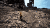 a person in a video game is holding a stick in their hand