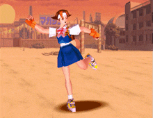 a girl in a blue skirt is dancing in a video game