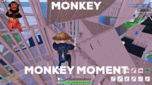 a video game screen shows a monkey in a cage and the words " monkey moment "