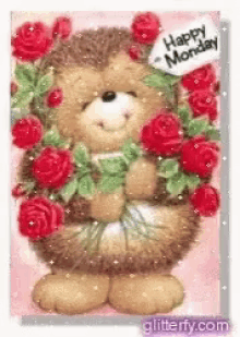 Bear Happy Monday GIF - Bear Happy Monday Roses GIFs