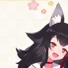a close up of a girl with fox ears and a red choker