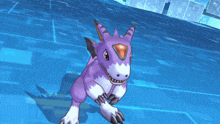 a purple and white cartoon character with a large orange eye