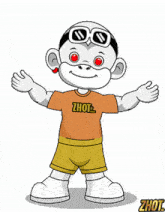 a cartoon character wearing a shirt that says " hot " is surrounded by red hearts