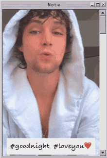 a picture of a man in a white robe with the words #goodnight #loveyou on the bottom