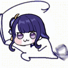 a cartoon of a girl with purple hair and flowers in her hair