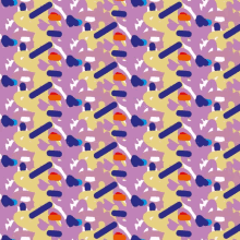 a purple background with a pattern of lines and hearts