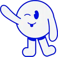 a blue and white cartoon character with a tongue hanging out