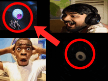 a man wearing headphones has a surprised look on his face in a collage