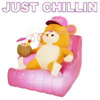 a stuffed animal is sitting in a chair with the words just chillin below it