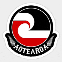 a sticker that says aotearoa with a wave in the center