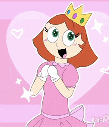 a cartoon girl wearing a pink dress and a crown on her head
