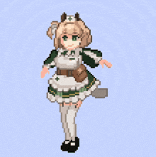 a pixel art of a girl in a maid dress