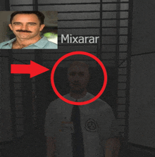 a man with a mustache is standing in front of a sign that says mixar