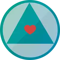 a blue circle with a triangle and a heart in it