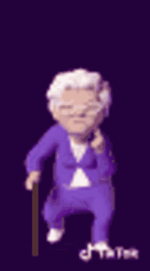 a pixel art of a person in a purple outfit dancing on a purple background .
